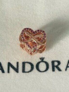 Pandora Family Infinity Pink Heart Dangle Charm Pendant, S925 Sterling Silver